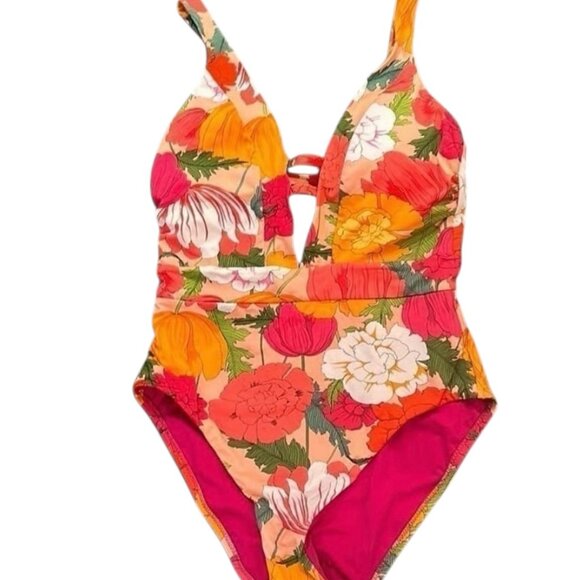 NEW Trina Turk‎ 1-Piece Swimsuit Women’s Size 10 Floral Moderate Coverage V-neck - Picture 2 of 14